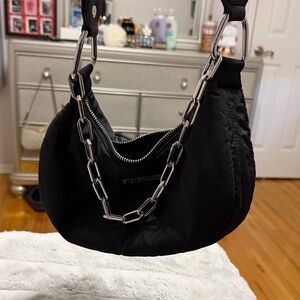 Steve Madden Black Shoulder Bag with Chain Accent